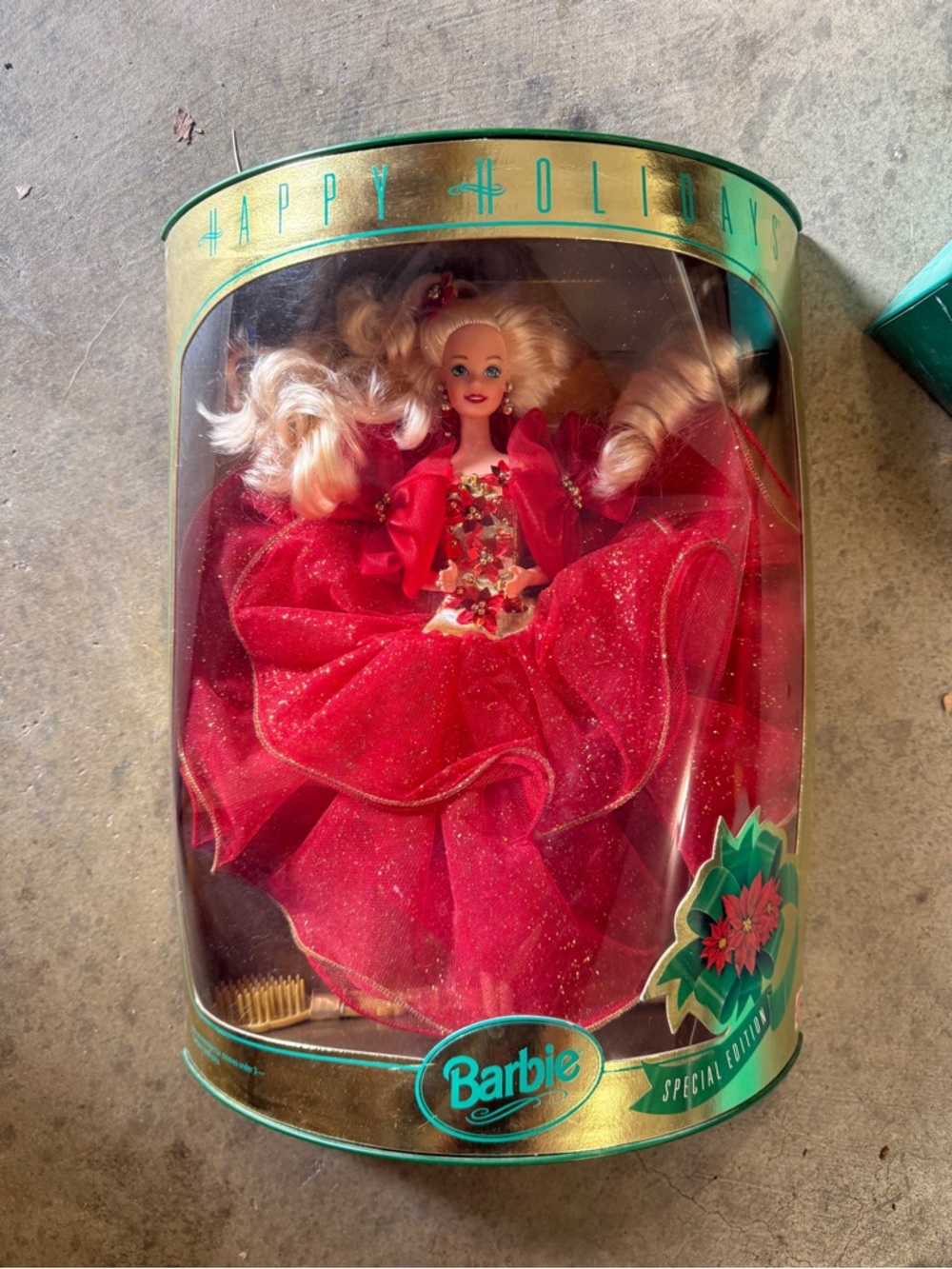 1993 Barbie Holiday Red and Gold Sparkle Gown